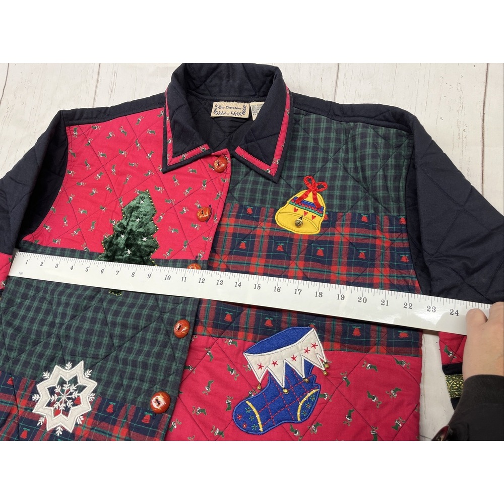 New Direction Christmas Shirt Jacket Quilted Embroidery Plaid Large Womens VTG - Picture 9 of 16